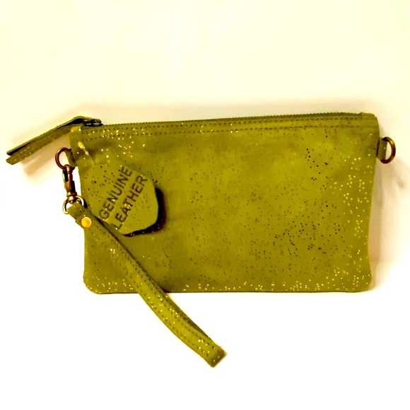 Olive Green & Gold Microsuede Leather Wristlet Convertible Inside Pocket BNWT - Picture 3 of 16